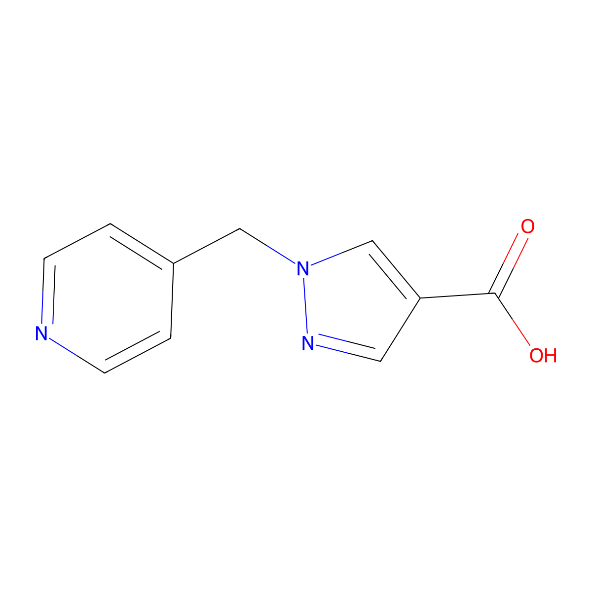 1-(Pyridin-4-ylmethyl)-1H-pyrazole-4-carboxylic acid molecular structure, CAS 1154896-82-8