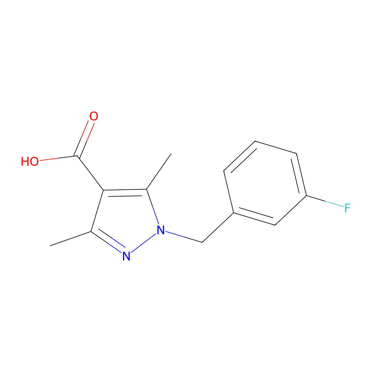 1-[(3-Fluorophenyl)methyl]-3,5-dimethyl-1H-pyrazole-4-carboxylic acid molecular structure, CAS 1154897-45-6