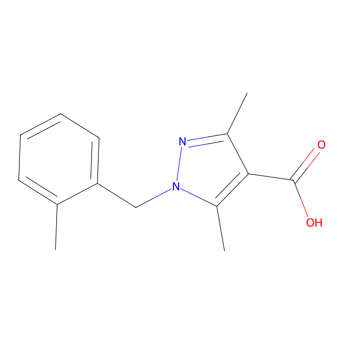 3,5-Dimethyl-1-[(2-methylphenyl)methyl]-1H-pyrazole-4-carboxylic acid molecular structure, CAS 1154898-71-1