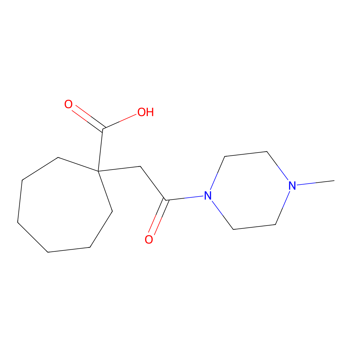 1-(2-(4-Methylpiperazin-1-yl)-2-oxoethyl)cycloheptanecarboxylic acid molecular structure, CAS 1154915-51-1
