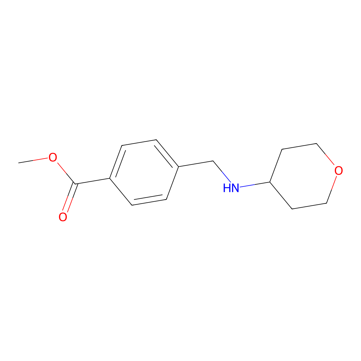 4-[(Tetrahydropyran-4-ylamino)-methyl]-benzoic acid methyl ester molecular structure, CAS 1154935-15-5