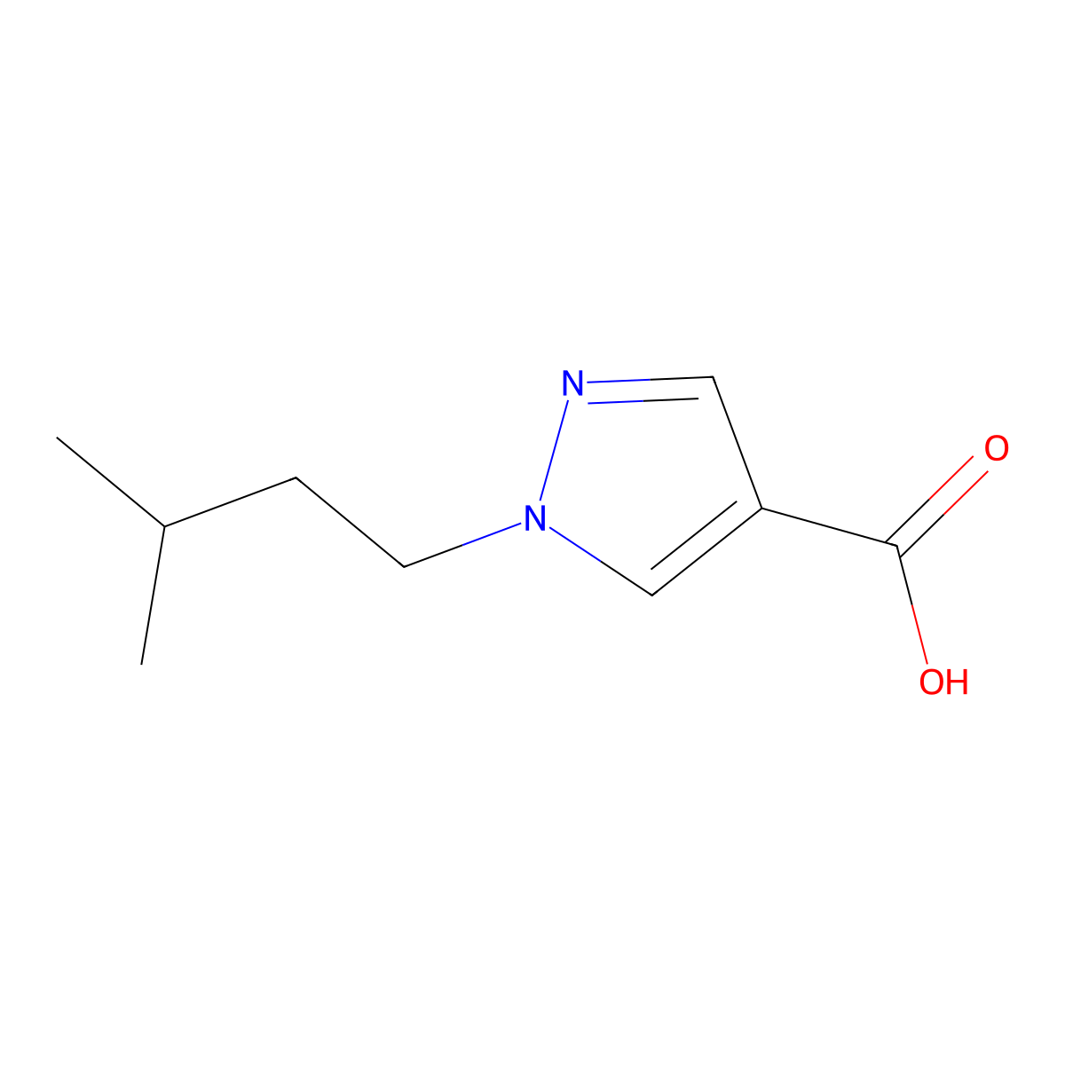 1-Isopentyl-1H-pyrazole-4-carboxylic acid molecular structure, CAS 1154939-50-0