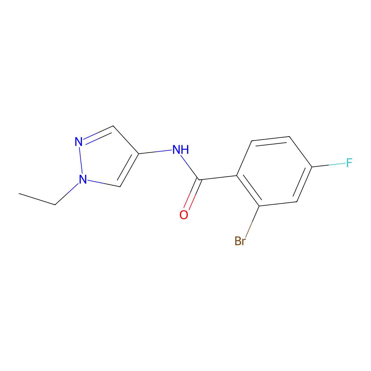 2-bromo-N-(1-ethyl-1H-pyrazol-4-yl)-4-fluorobenzamide molecular structure, CAS 1154950-40-9