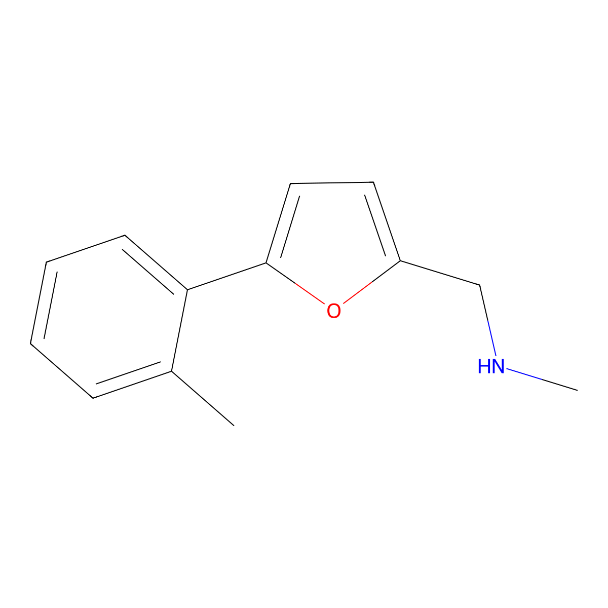 N-Methyl-1-(5-(o-tolyl)furan-2-yl)methanamine molecular structure, CAS 1154969-34-2