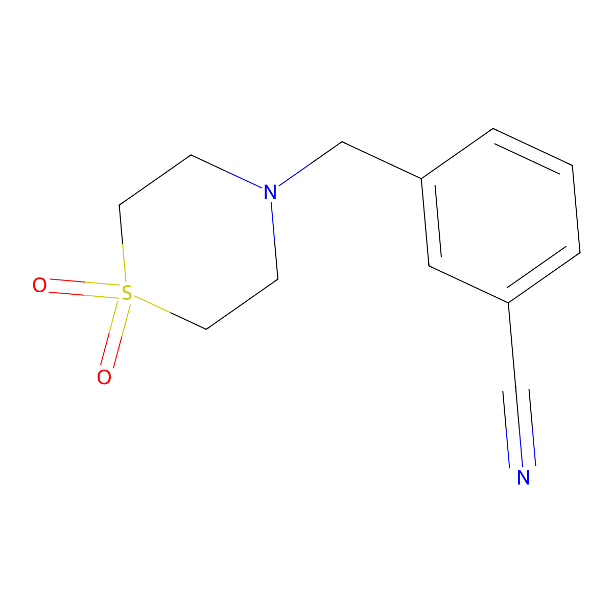 3-[(1,1-Dioxo-1lambda6-thiomorpholin-4-yl)methyl]benzonitrile molecular structure, CAS 1154976-28-9