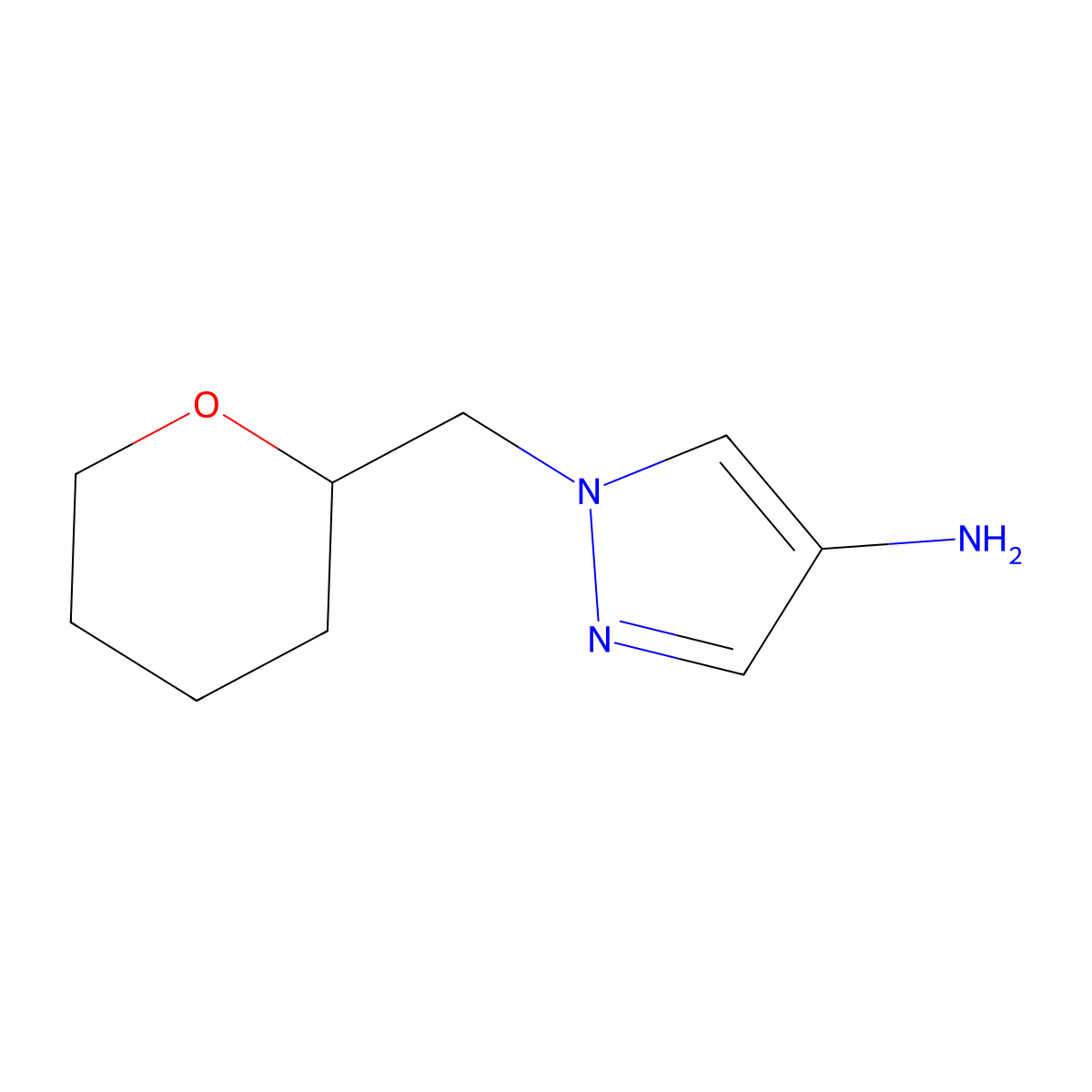 1-((tetrahydro-2H-pyran-2-yl)methyl)-1H-pyrazol-4-amine molecular structure, CAS 1154976-92-7