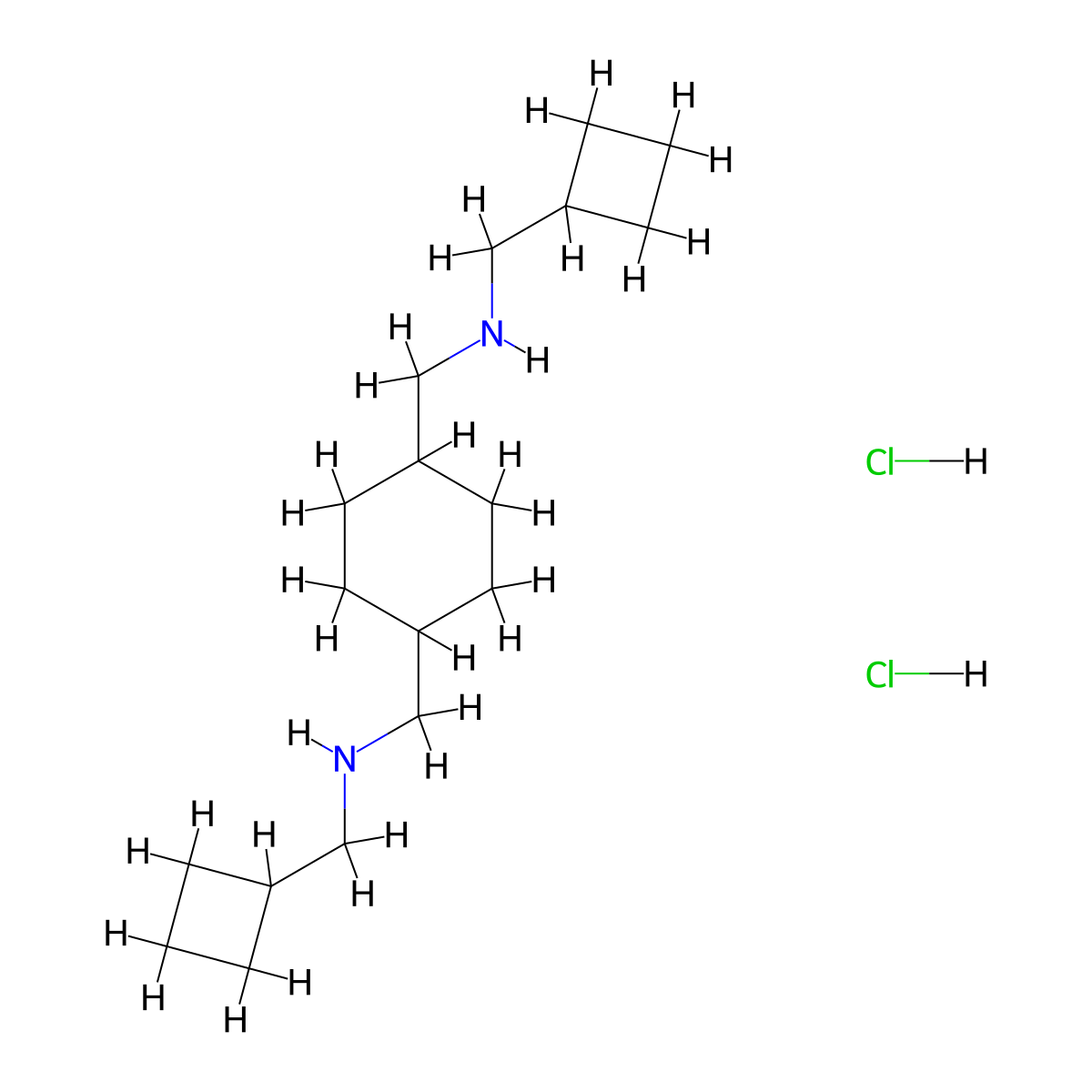 1,4-Cyclohexanebis(methylamine), N,N'-bis(cyclobutylmethyl)-, dihydrochloride, (E)- molecular structure, CAS 1155-65-3