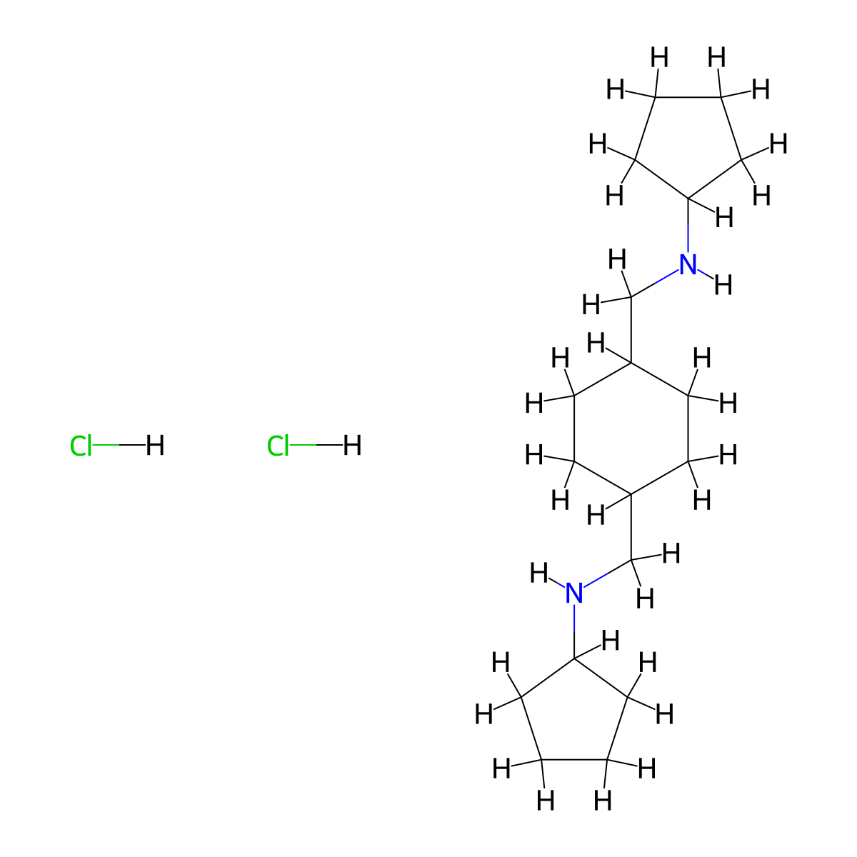 1,4-Cyclohexanebis(methylamine), N,N'-dicyclopentyl-, dihydrochloride, (E)- molecular structure, CAS 1155-70-0