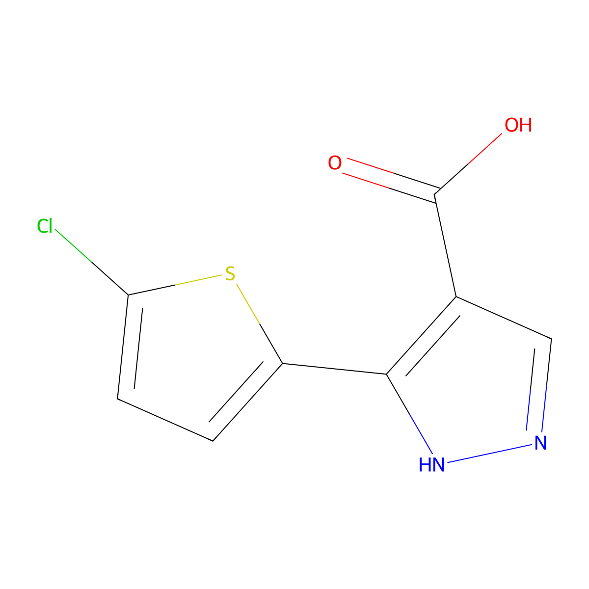3-(5-chlorothiophen-2-yl)-1H-pyrazole-4-carboxylic acid molecular structure, CAS 1155045-53-6