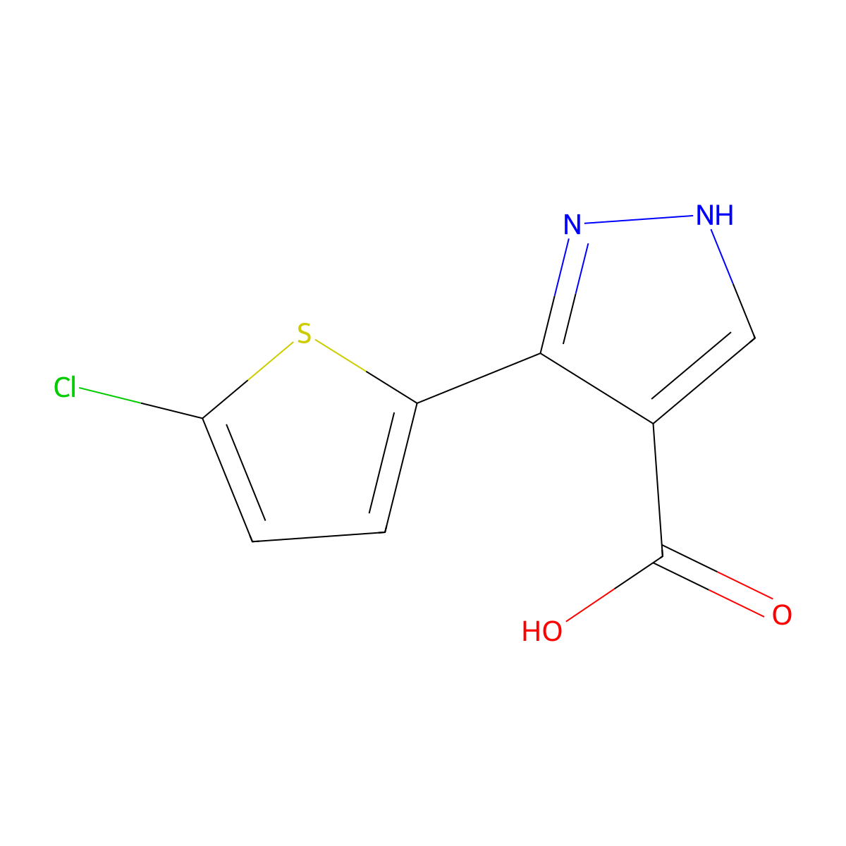 3-(5-chlorothiophen-2-yl)-1H-pyrazole-4-carboxylic acid molecular structure, CAS 1155045-53-6