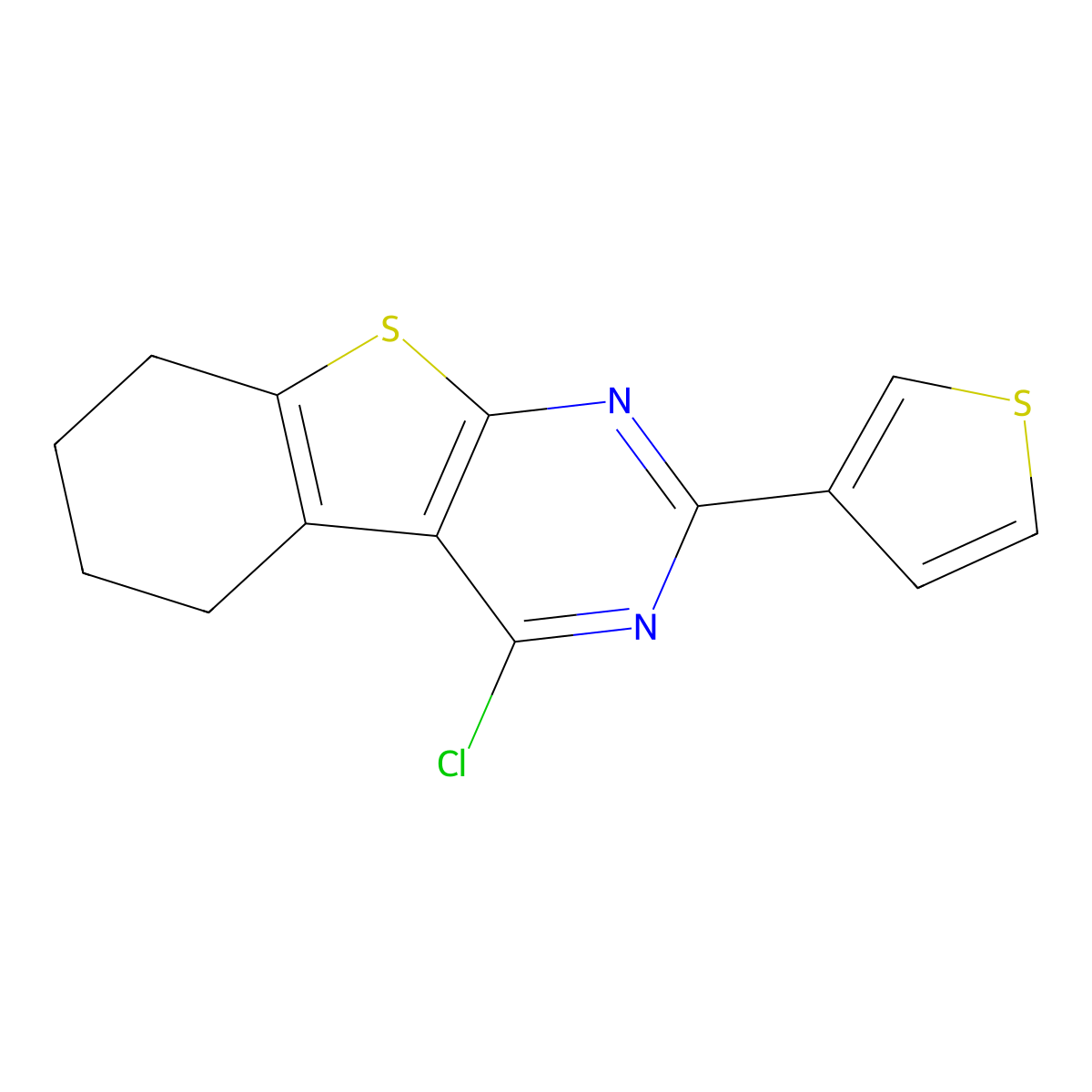 3-Chloro-5-(thiophen-3-yl)-8-thia-4,6-diazatricyclo[7.4.0.0,2,7]trideca-1(9),2,4,6-tetraene molecular structure, CAS 1155055-78-9