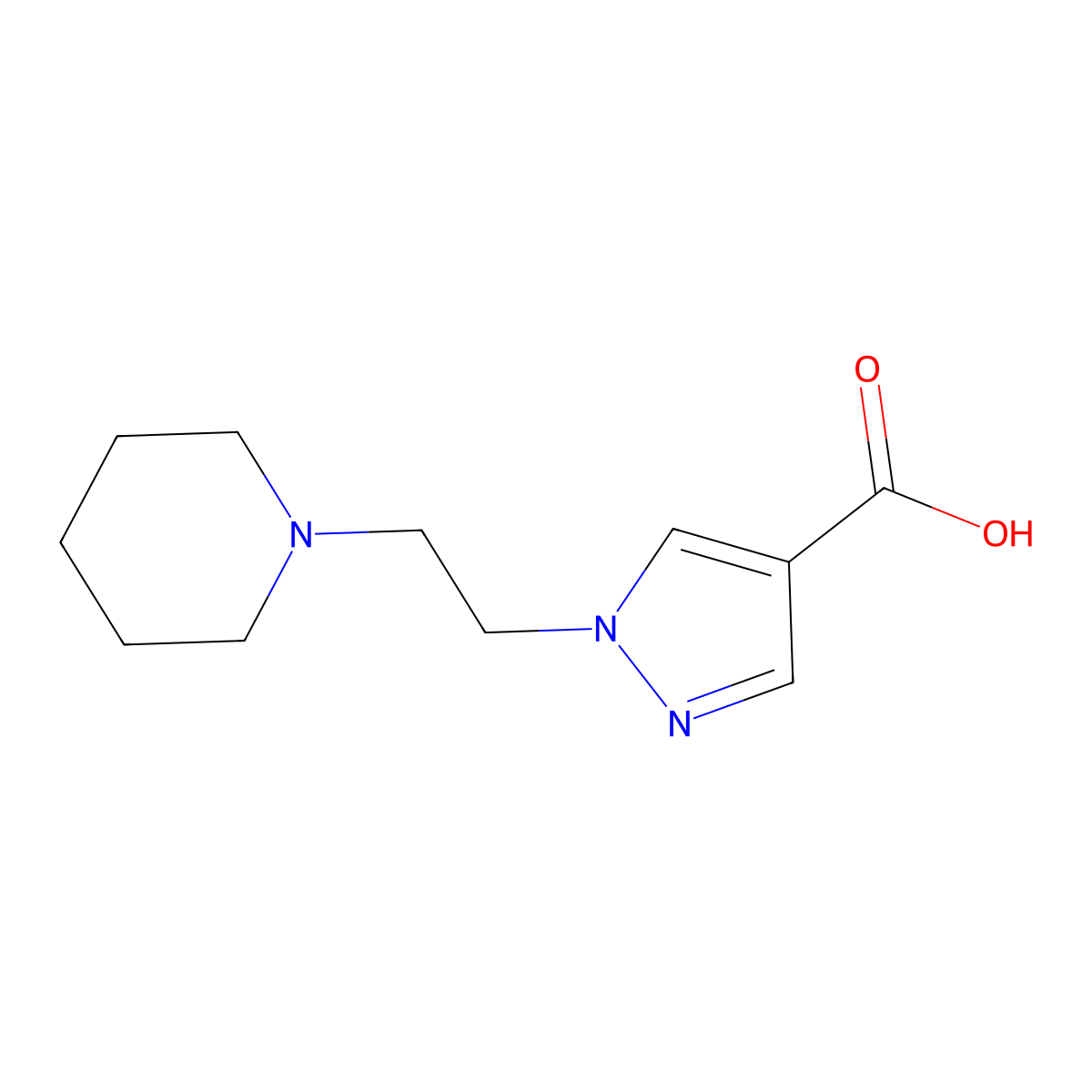 1-(2-(Piperidin-1-yl)ethyl)-1H-pyrazole-4-carboxylic acid molecular structure, CAS 1155064-83-7