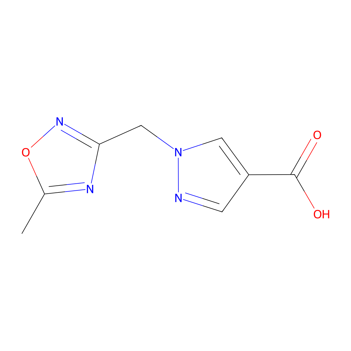 1-[(5-methyl-1,2,4-oxadiazol-3-yl)methyl]-1H-pyrazole-4-carboxylic acid molecular structure, CAS 1155064-87-1
