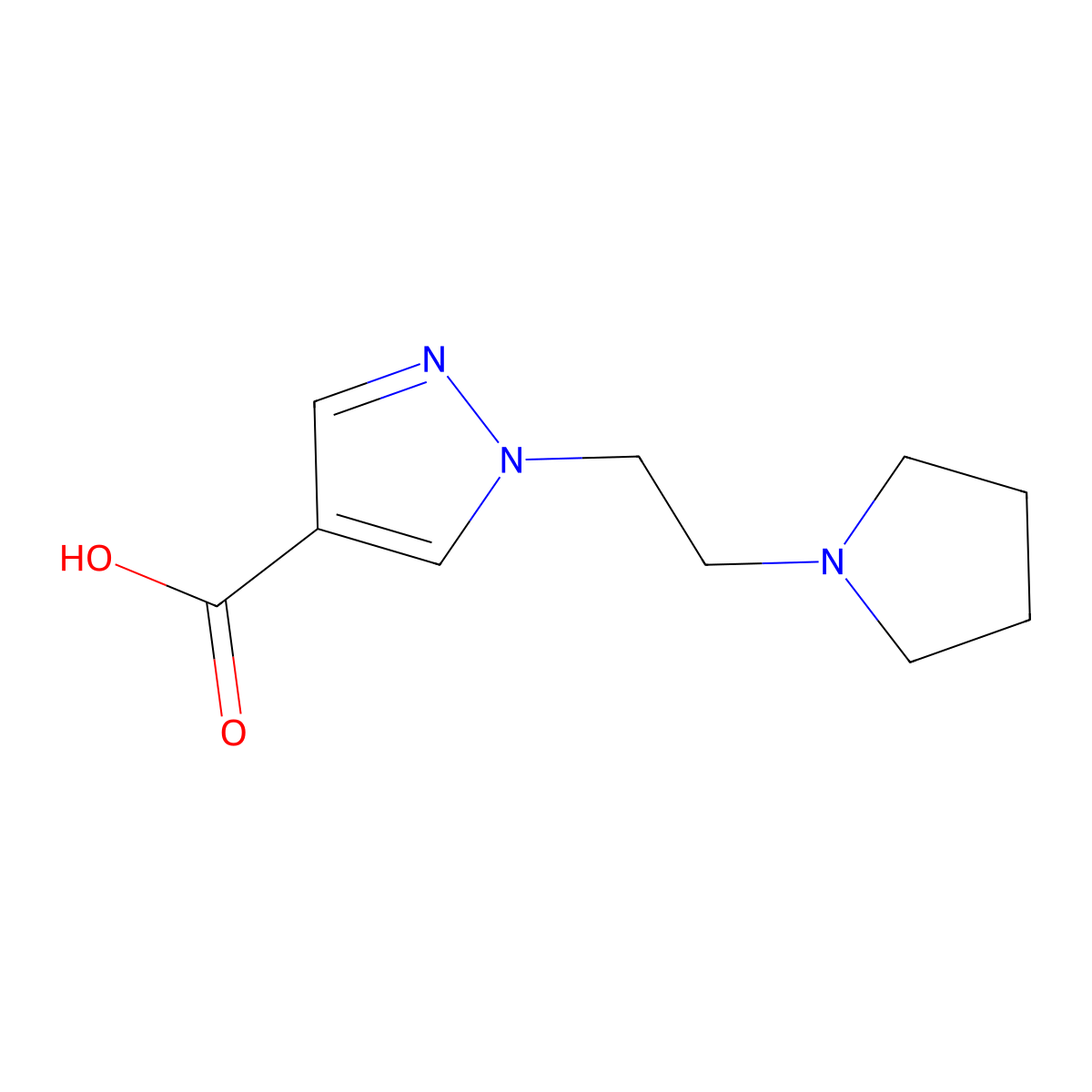 1-[2-(pyrrolidin-1-yl)ethyl]-1H-pyrazole-4-carboxylic acid molecular structure, CAS 1155065-00-1