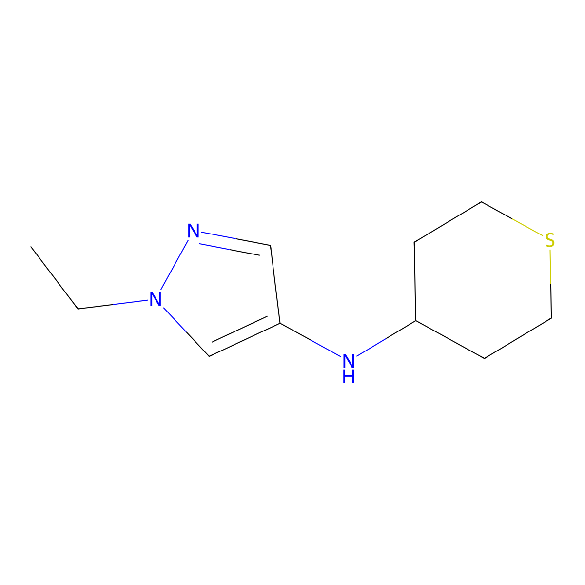 1-ethyl-N-(thian-4-yl)-1H-pyrazol-4-amine molecular structure, CAS 1155066-29-7