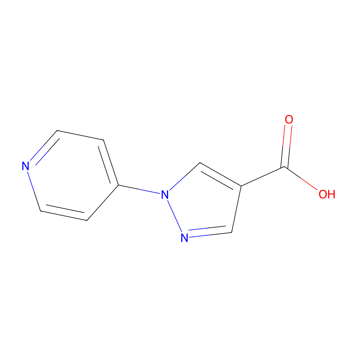 1-(pyridin-4-yl)-1H-pyrazole-4-carboxylic acid molecular structure, CAS 1155066-46-8
