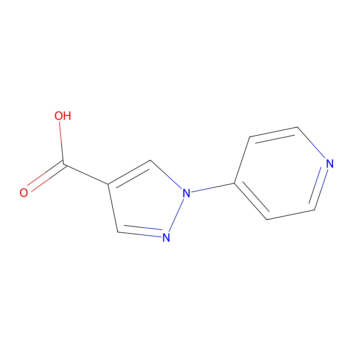 1-(pyridin-4-yl)-1H-pyrazole-4-carboxylic acid molecular structure, CAS 1155066-46-8