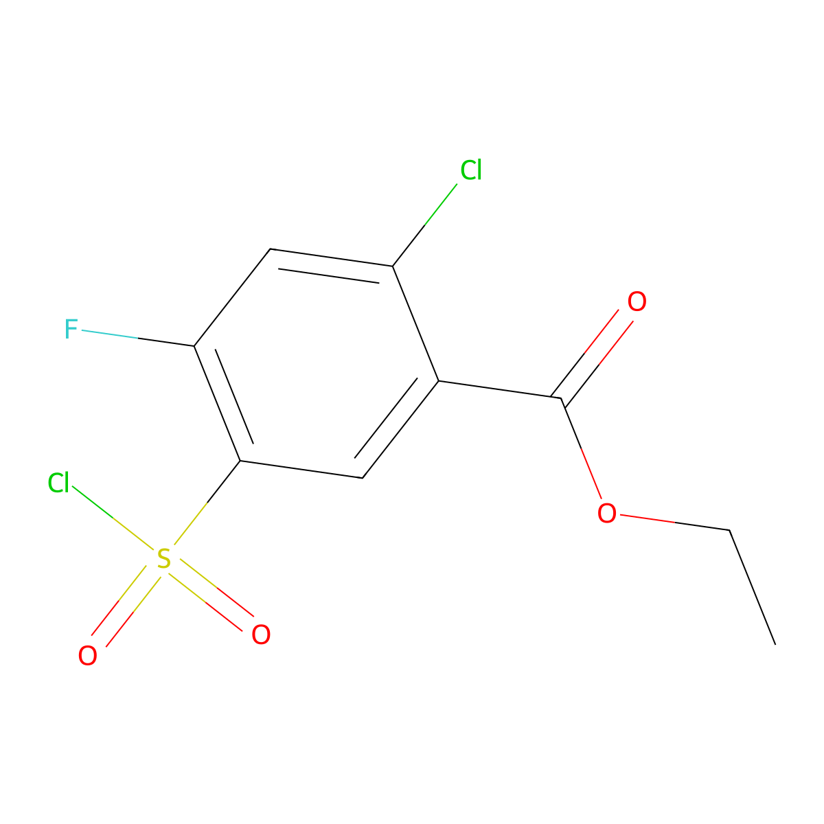 Ethyl 2-chloro-5-(chlorosulfonyl)-4-fluorobenzoate molecular structure, CAS 1155076-35-9