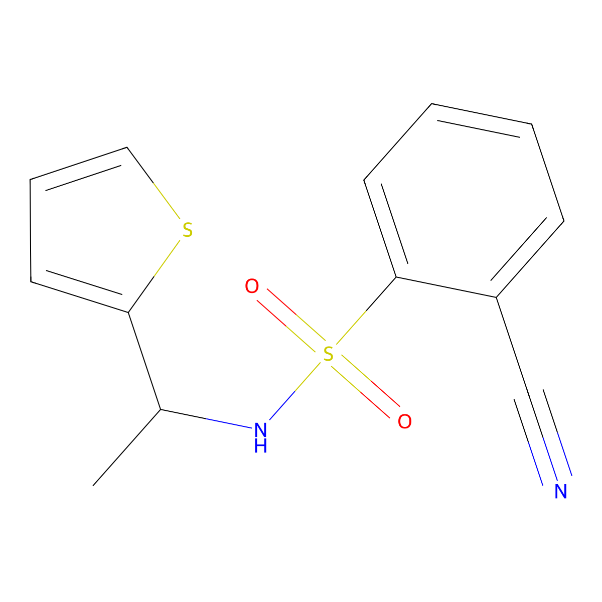 2-cyano-N-[1-(thiophen-2-yl)ethyl]benzene-1-sulfonamide molecular structure, CAS 1155087-61-8