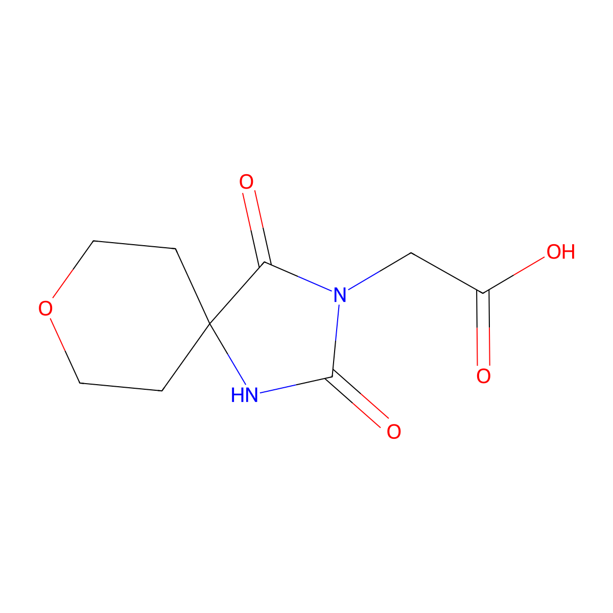 (2,4-Dioxo-8-oxa-1,3-diaza-spiro[4.5]dec-3-yl)-acetic acid molecular structure, CAS 1155106-03-8