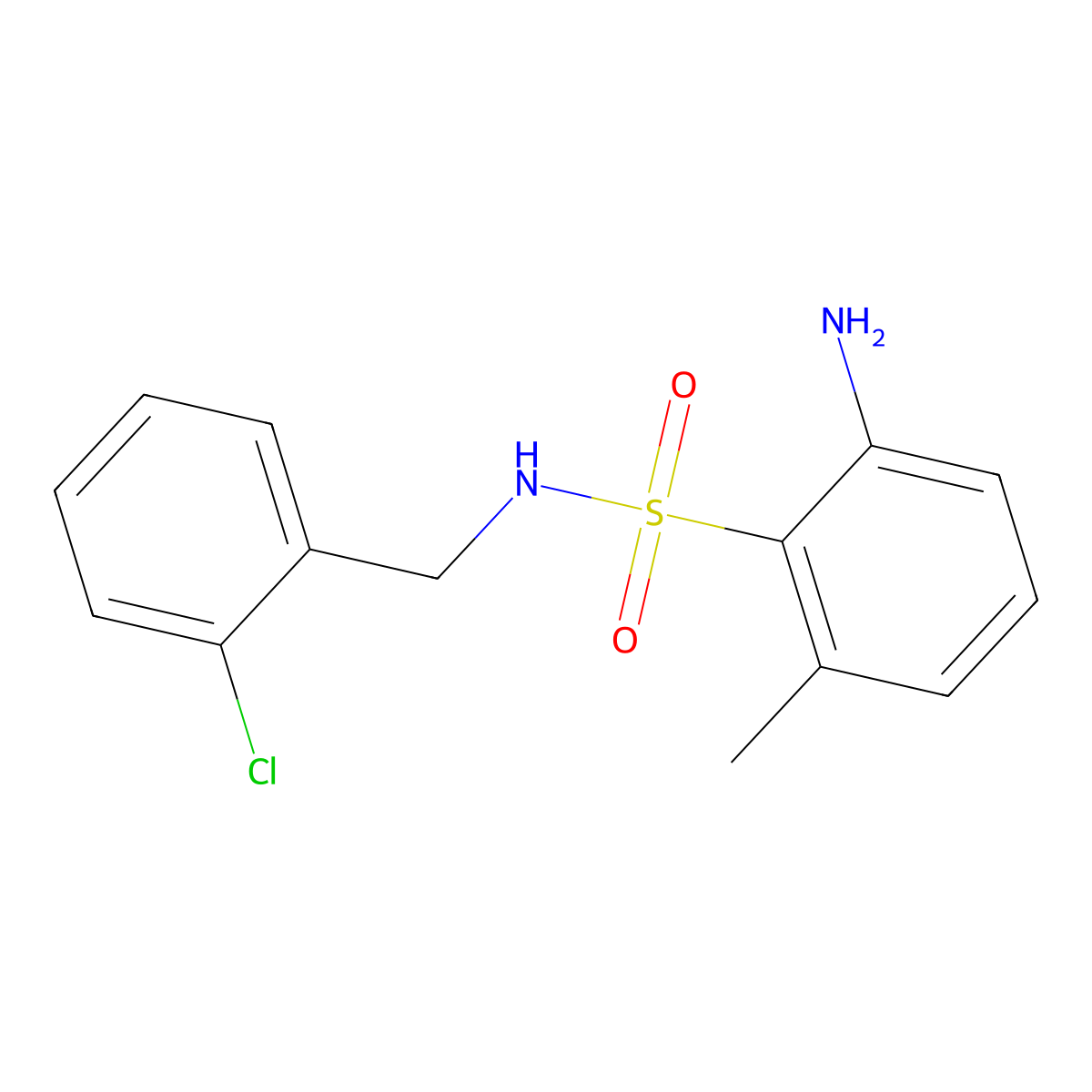 2-amino-N-((2-chlorophenyl)methyl)-6-methylbenzene-1-sulfonamide molecular structure, CAS 1155119-72-4
