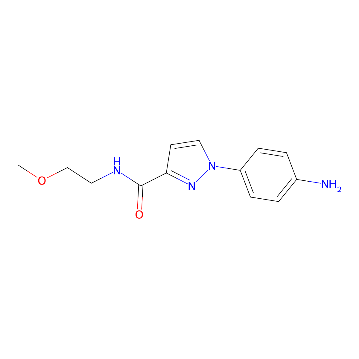 1-(4-aminophenyl)-N-(2-methoxyethyl)-1H-pyrazole-3-carboxamide molecular structure, CAS 1155164-49-0