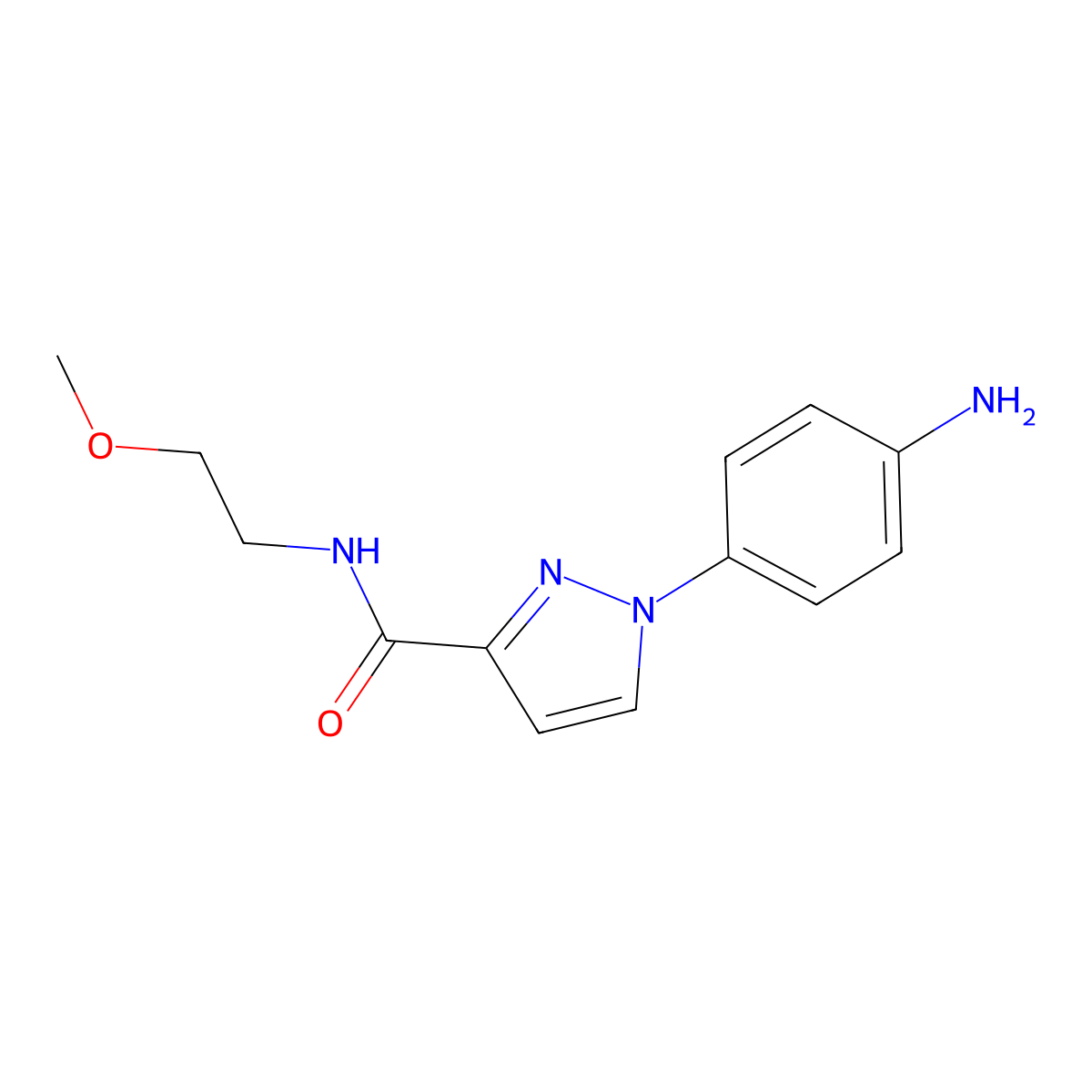 1-(4-aminophenyl)-N-(2-methoxyethyl)-1H-pyrazole-3-carboxamide molecular structure, CAS 1155164-49-0