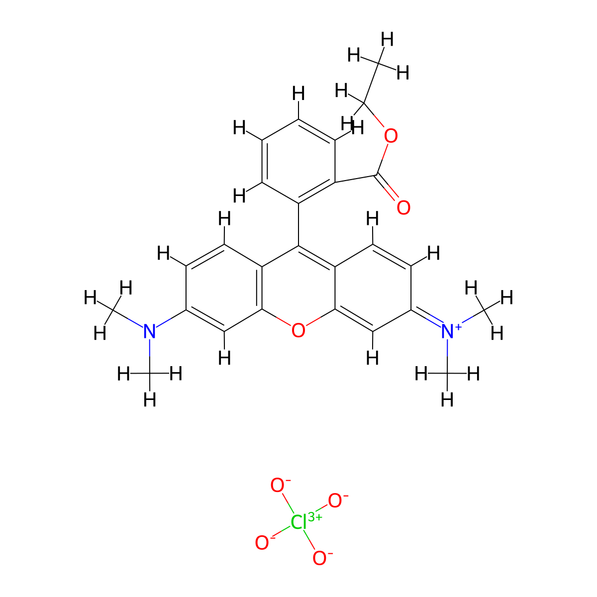 Tetramethylrhodamine ethyl ester perchlorate molecular structure, CAS 115532-52-0