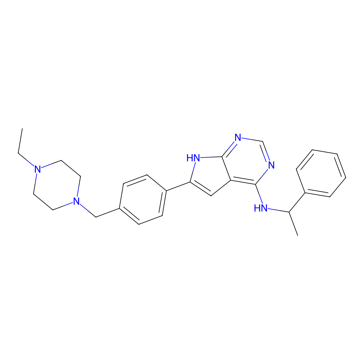 6-[4-[(4-ethylpiperazin-1-yl)methyl]phenyl]-N-(1-phenylethyl)-7H-pyrrolo[2,3-d]pyrimidin-4-amine molecular structure, CAS 1155336-34-7