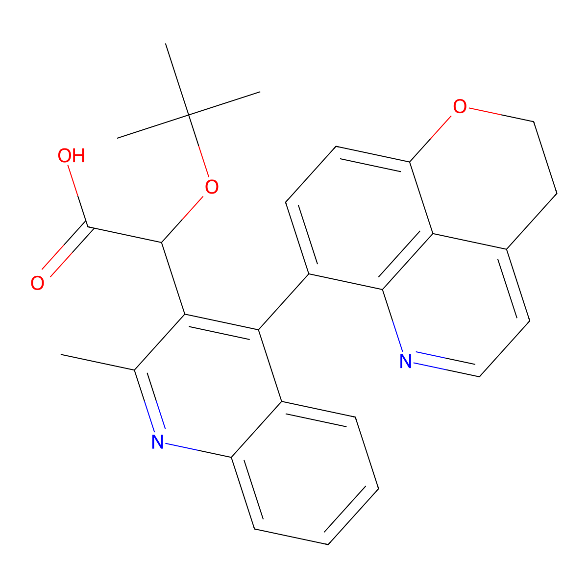 3-Quinolineacetic acid, 4-(2,3-dihydropyrano(4,3,2-de)quinolin-7-yl)-alpha-(1,1-dimethylethoxy)-2-methyl-, (alphaS,4R)- molecular structure, CAS 1155419-89-8