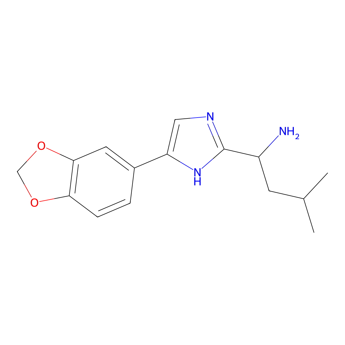 1-[4-(1,3-dioxaindan-5-yl)-1H-imidazol-2-yl]-3-methylbutan-1-amine molecular structure, CAS 1155460-49-3