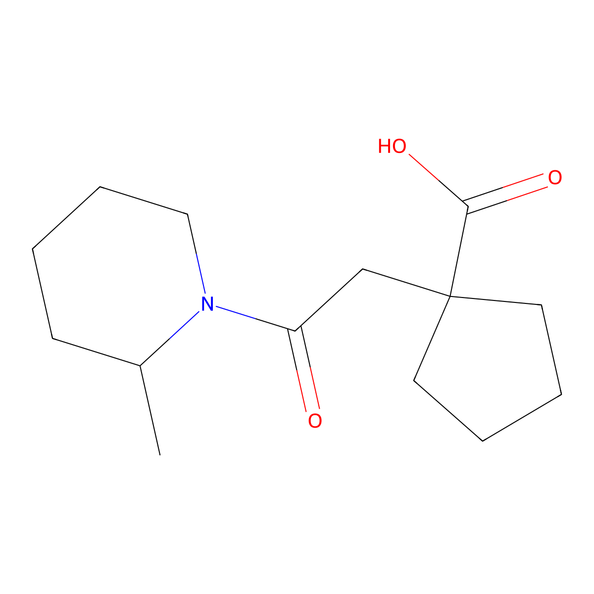 1-(2-(2-Methylpiperidin-1-yl)-2-oxoethyl)cyclopentanecarboxylic acid molecular structure, CAS 1155462-44-4