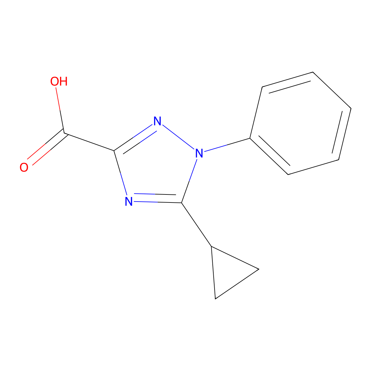 5-cyclopropyl-1-phenyl-1H-1,2,4-triazole-3-carboxylic acid molecular structure, CAS 1155462-84-2