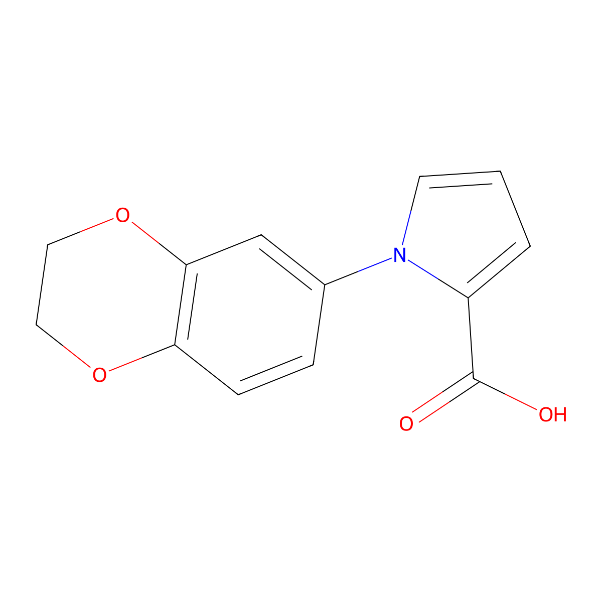 1-(2,3-dihydro-1,4-benzodioxin-6-yl)-1H-pyrrole-2-carboxylic acid molecular structure, CAS 1155519-16-6