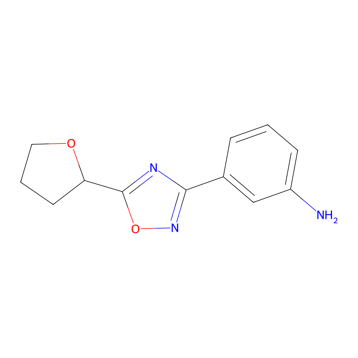 3-[5-(Oxolan-2-yl)-1,2,4-oxadiazol-3-yl]aniline molecular structure, CAS 1155525-16-8