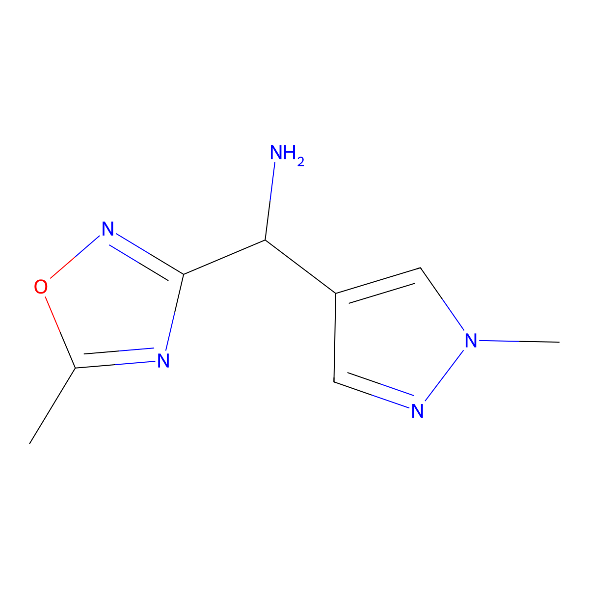 (5-methyl-1,2,4-oxadiazol-3-yl)(1-methyl-1H-pyrazol-4-yl)methanamine molecular structure, CAS 1155536-36-9