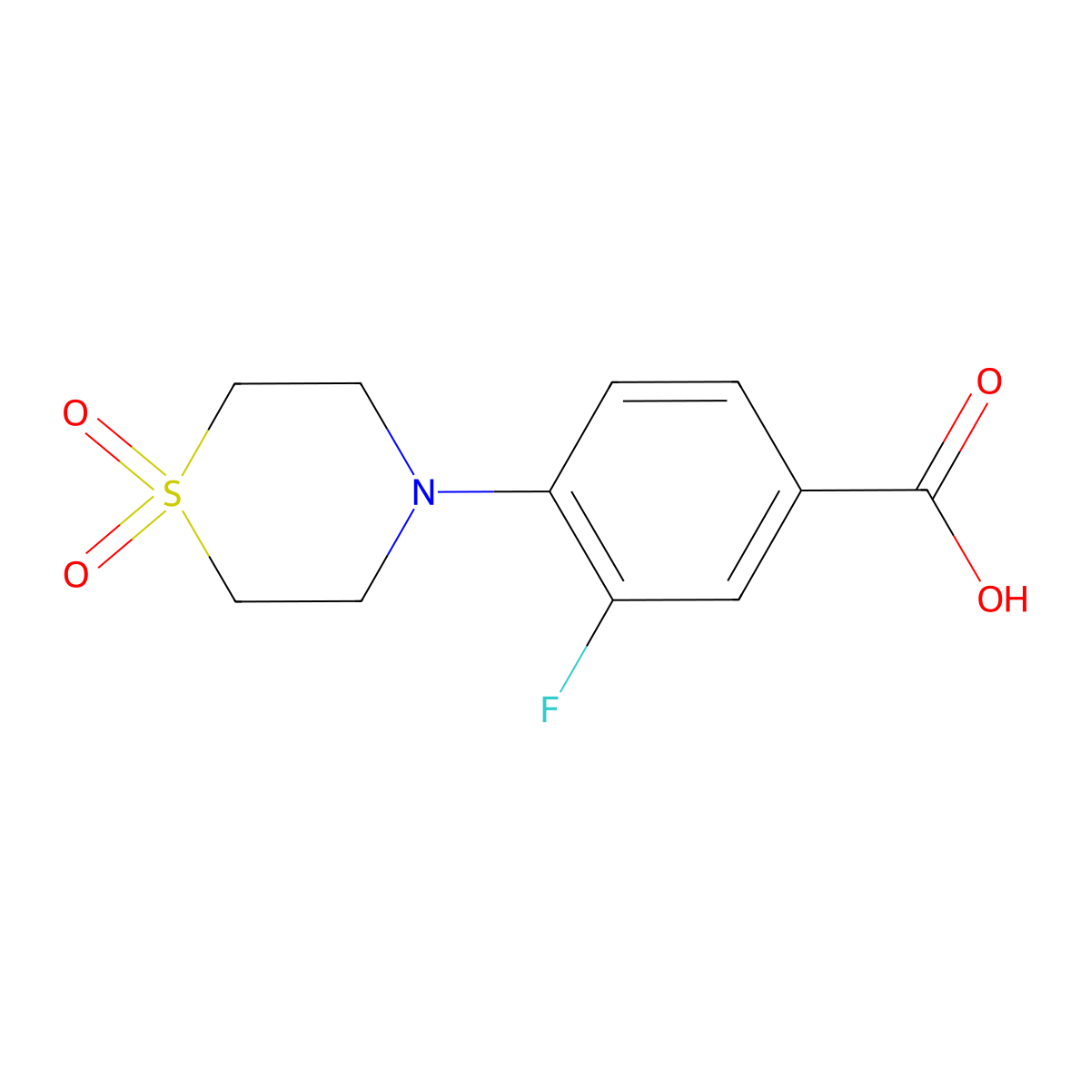 4-(1,1-Dioxo-1lambda6-thiomorpholin-4-yl)-3-fluorobenzoic acid molecular structure, CAS 1155536-45-0