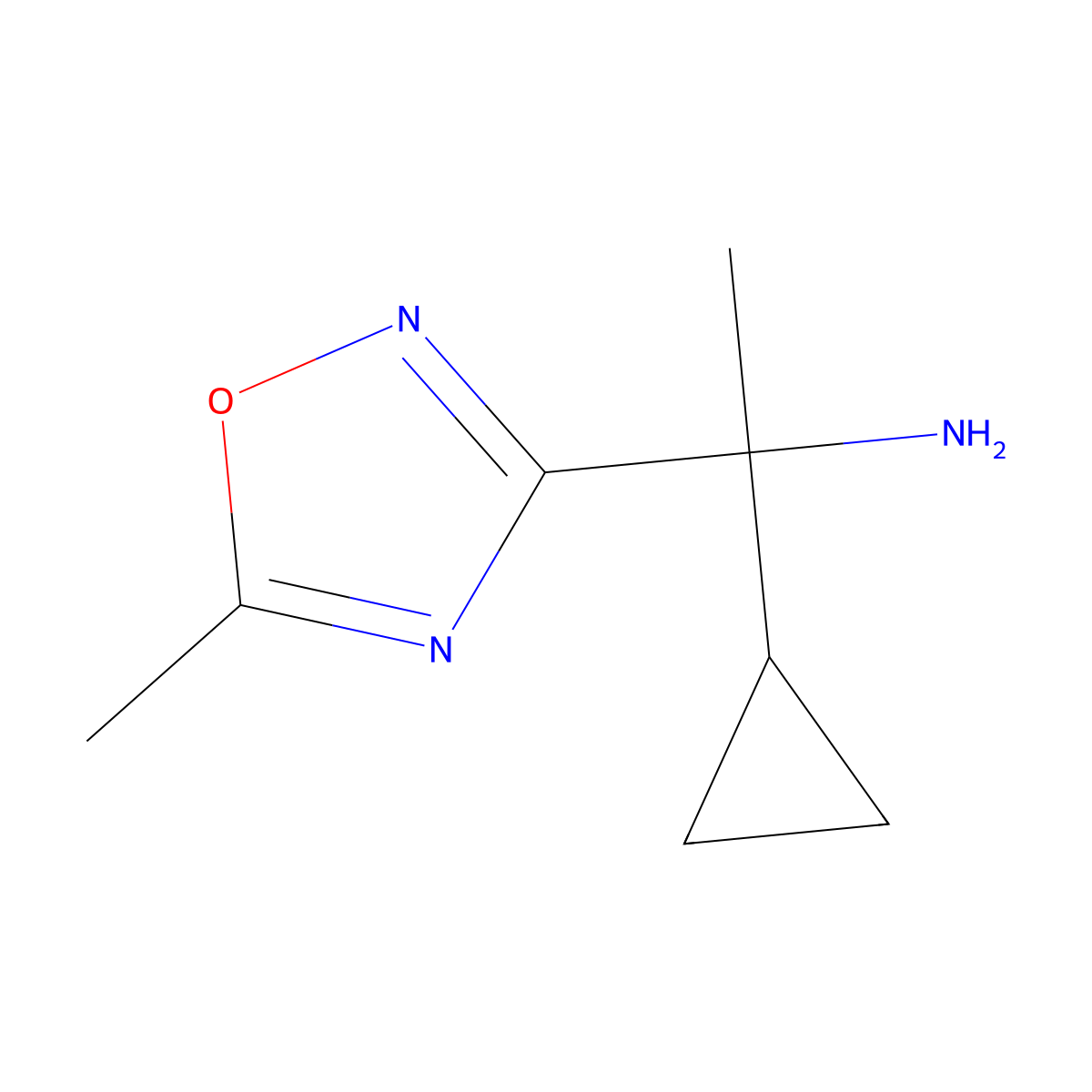 1-Cyclopropyl-1-(5-methyl-1,2,4-oxadiazol-3-yl)ethan-1-amine molecular structure, CAS 1155536-64-3