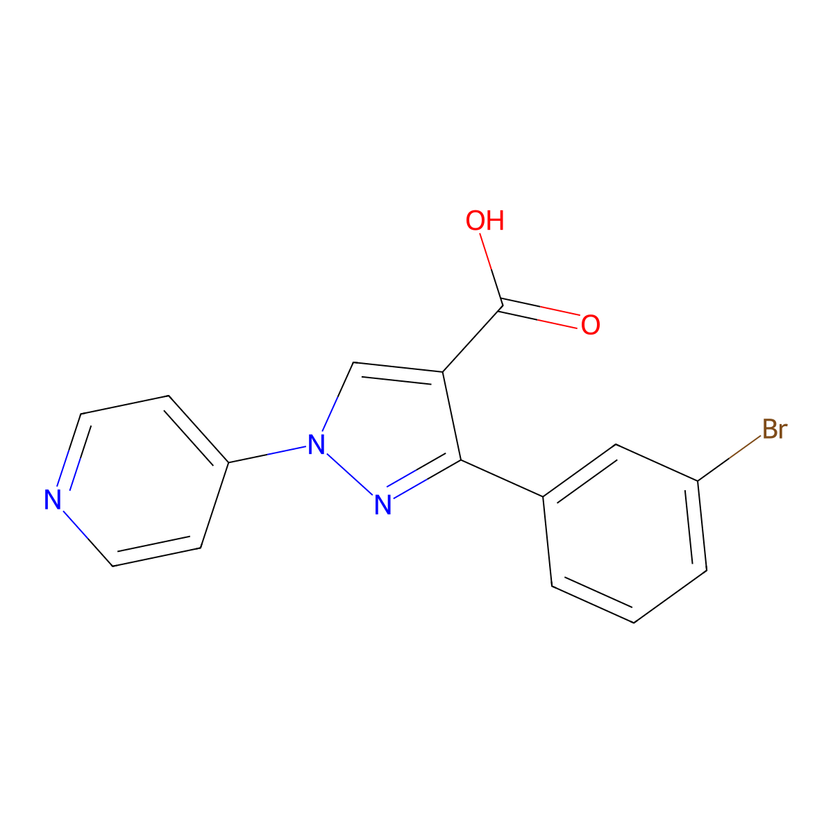 3-(3-bromophenyl)-1-(pyridin-4-yl)-1H-pyrazole-4-carboxylic acid molecular structure, CAS 1155572-84-1