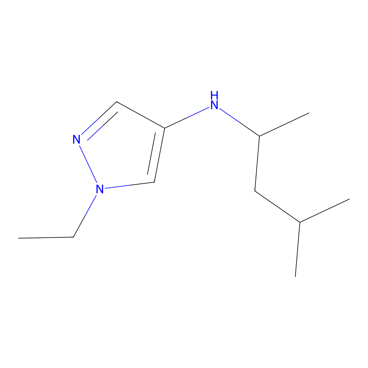 1-Ethyl-N-(4-methylpentan-2-yl)-1H-pyrazol-4-amine molecular structure, CAS 1155577-24-4