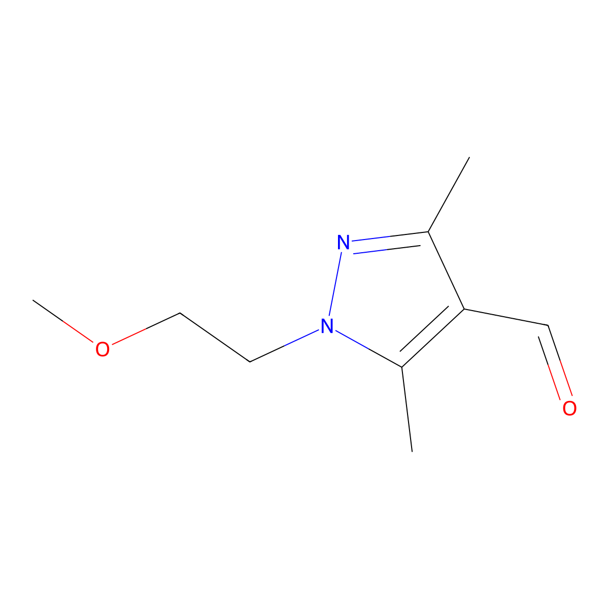 1-(2-methoxyethyl)-3,5-dimethyl-1H-pyrazole-4-carbaldehyde molecular structure, CAS 1155591-75-5
