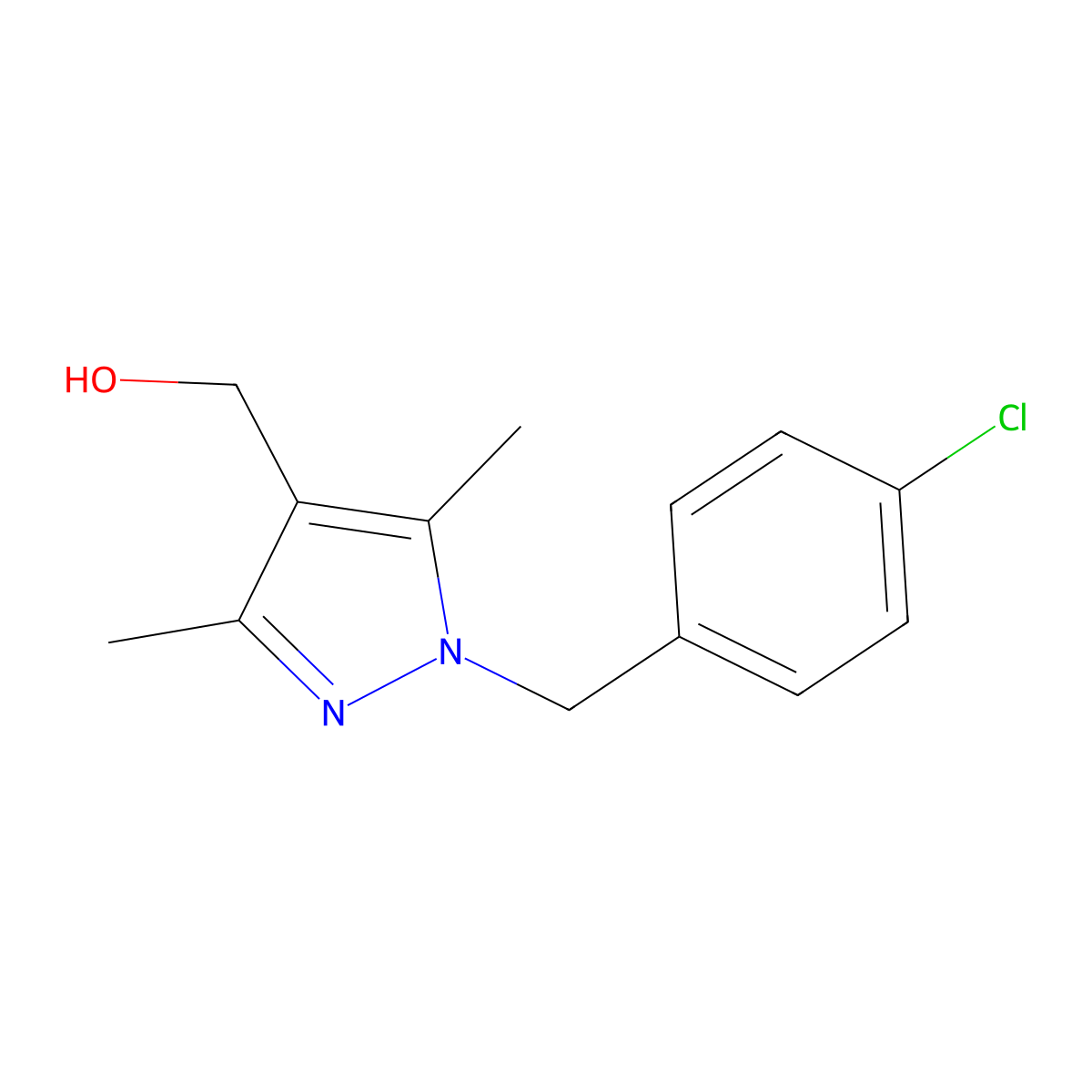 {1-[(4-chlorophenyl)methyl]-3,5-dimethyl-1H-pyrazol-4-yl}methanol molecular structure, CAS 1155592-71-4
