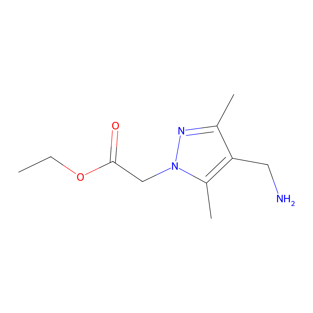 Ethyl 2-(4-(aminomethyl)-3,5-dimethyl-1H-pyrazol-1-yl)acetate molecular structure, CAS 1155596-41-0