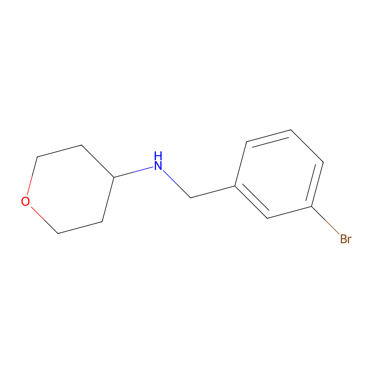 N-[(3-bromophenyl)methyl]oxan-4-amine molecular structure, CAS 1155634-49-3