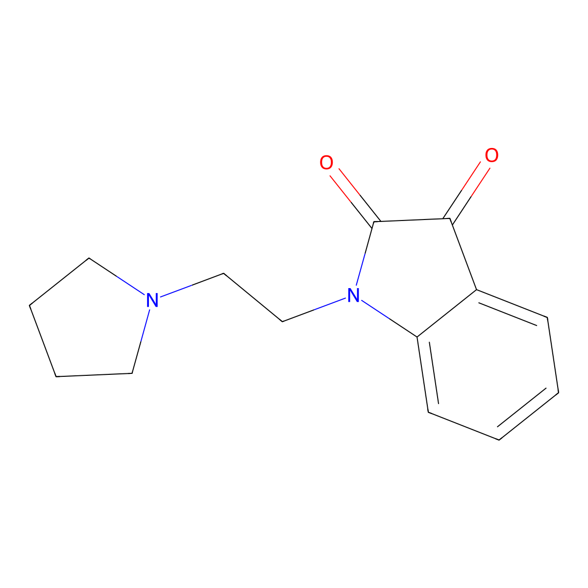 1H-Indole-2,3-dione, 1-[2-(1-pyrrolidinyl)ethyl]- molecular structure, CAS 115571-79-4