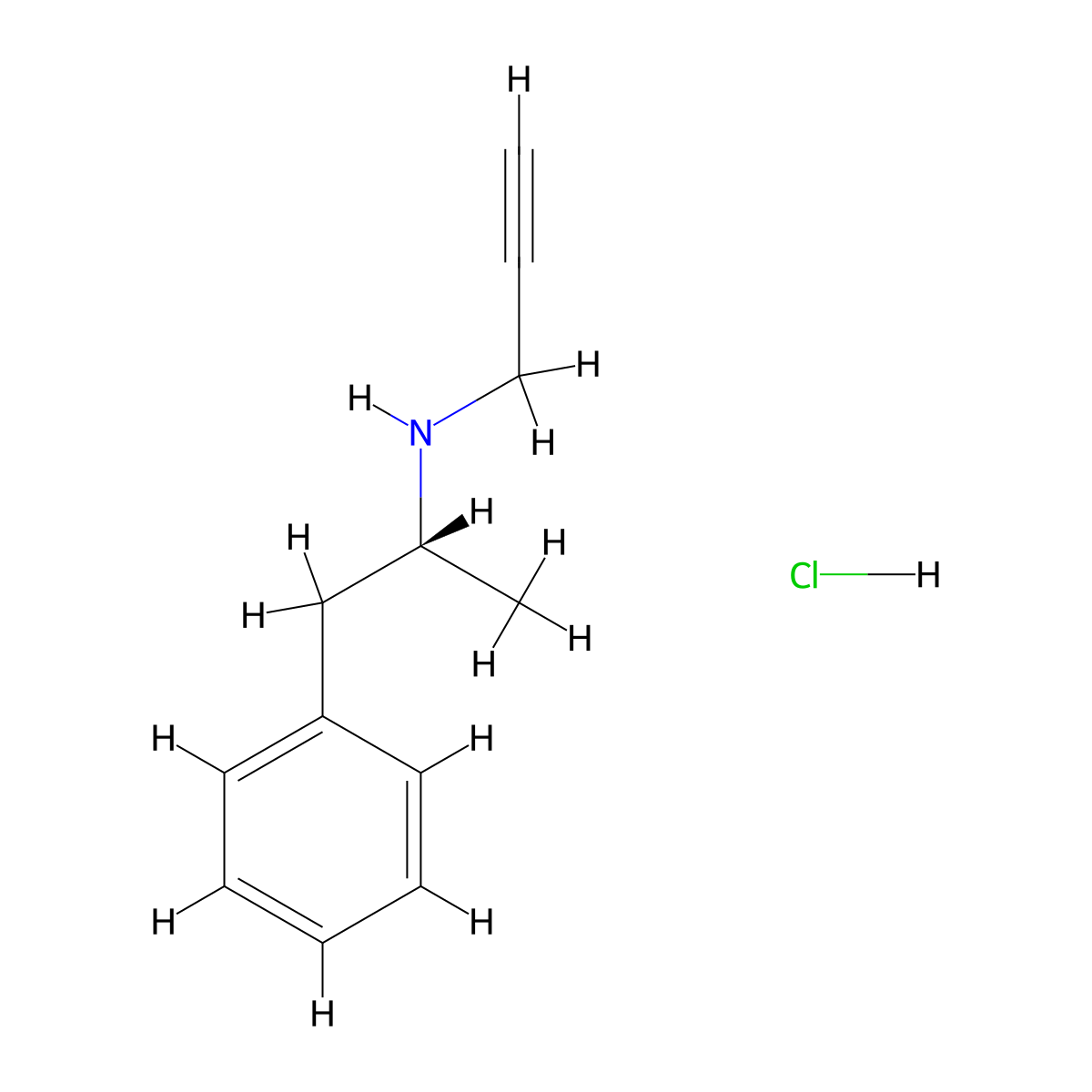 Desmethylselegiline hydrochloride molecular structure, CAS 115586-38-4