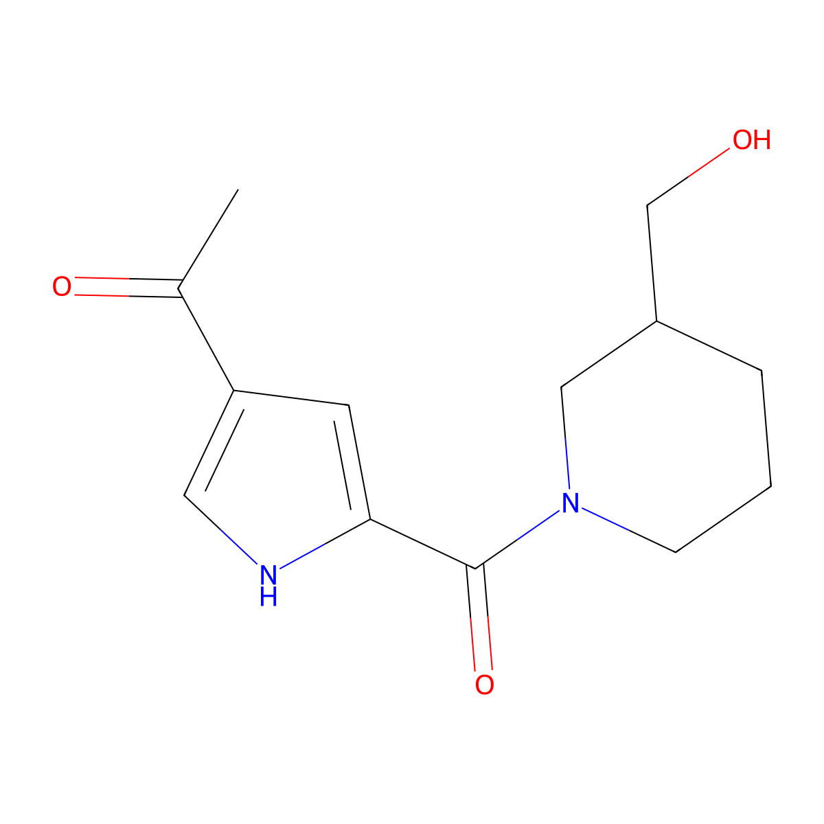 1-{5-[3-(hydroxymethyl)piperidine-1-carbonyl]-1H-pyrrol-3-yl}ethan-1-one molecular structure, CAS 1155904-64-5