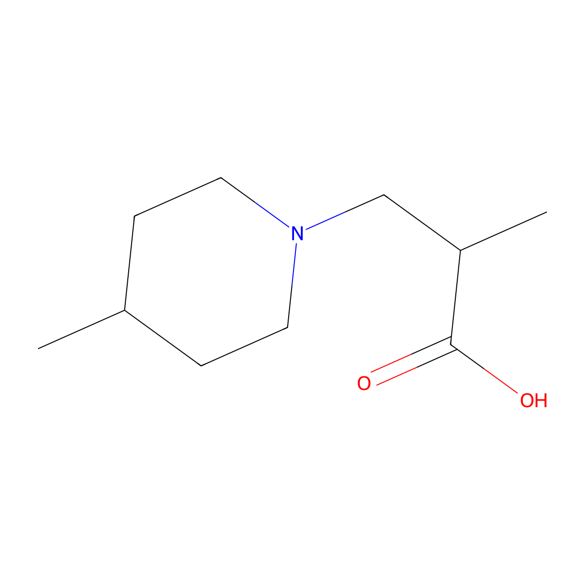 2-Methyl-3-(4-methylpiperidin-1-yl)propanoic acid molecular structure, CAS 1155945-69-9