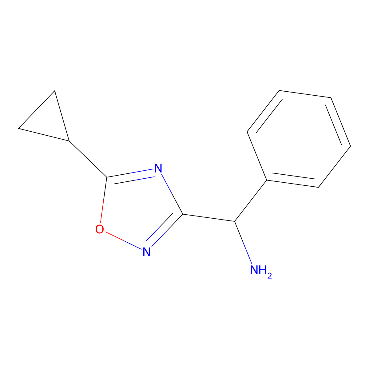 (5-Cyclopropyl-1,2,4-oxadiazol-3-yl)(phenyl)methanamine molecular structure, CAS 1155951-65-7