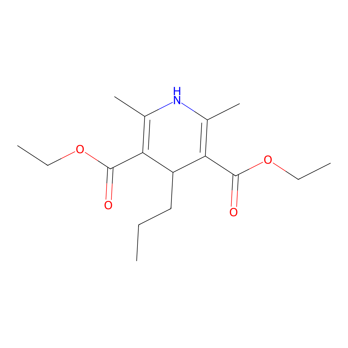 Diethyl 1,4-dihydro-2,6-dimethyl-4-propylpyridine-3,5-dicarboxylate molecular structure, CAS 1156-64-5